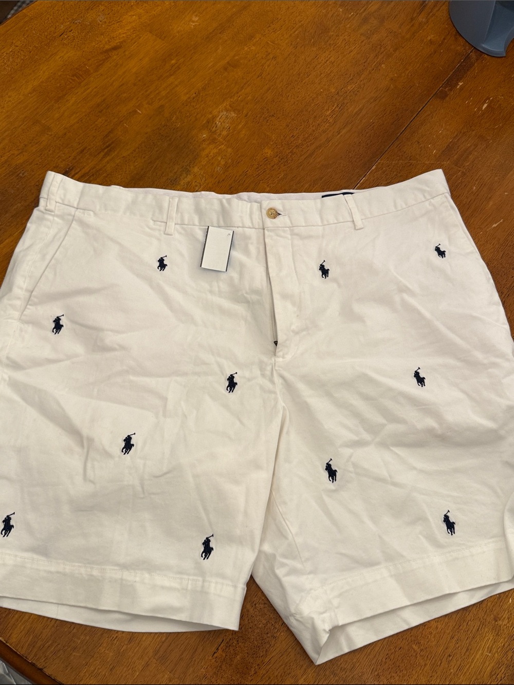 Polo by Ralph Lauren White Cotton Shorts with Navy Embroidered Logos size 42